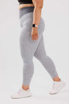 Front shot girl wearing grey luna scrunch bum leggings