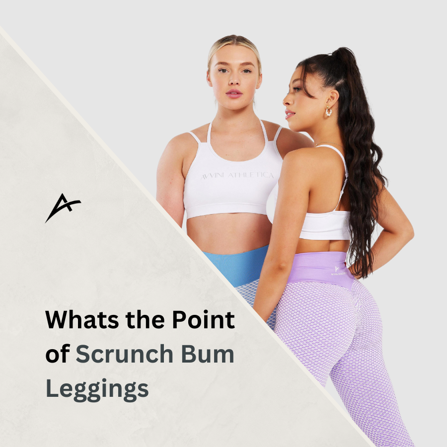 Woman squatting in pink scrunch bum leggings
