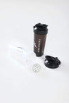 Black protein shaker bottle with white Avvini logo