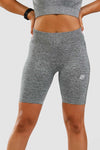 Close up front shot of girl wearing calyspo seamless shorts in grey 