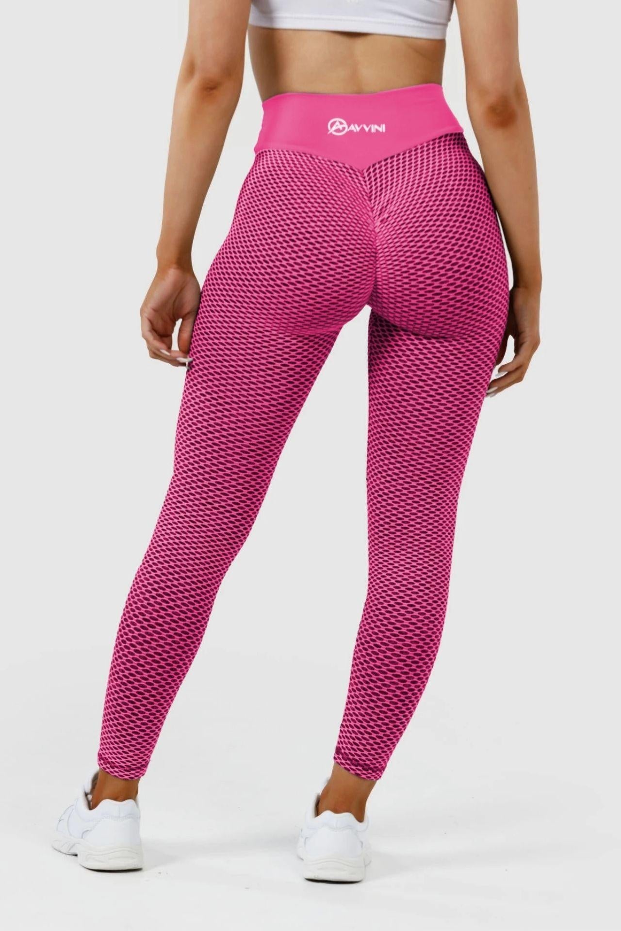 girl wearing pink luna scrunch bum leggings back